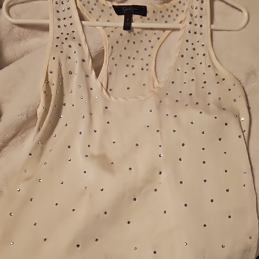 Jessica Simpson Black and White Sequin Embellished Sleeveless Tank Top